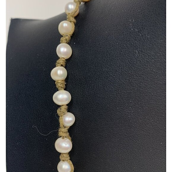 Genuine White Pearl Knotted ID Lanyard Necklace On Natural Fiber Cord 12"-18" - Picture 5 of 7